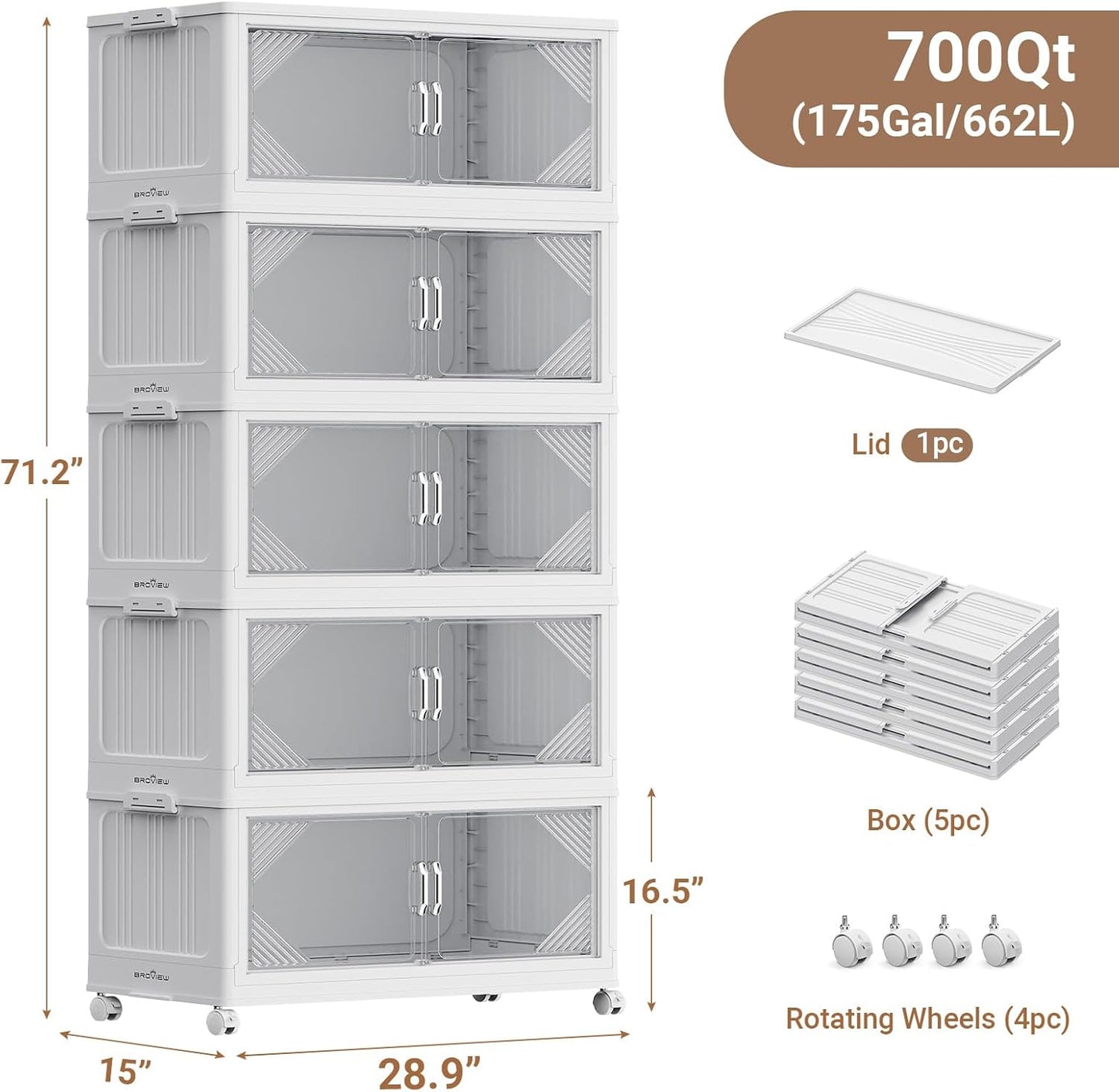 175Gal Plastic Stackable Storage Bins with Lid, 700QT Extra Large Closet Organizers Collapsible