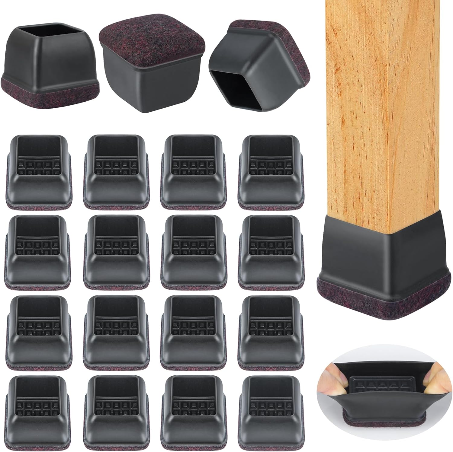 24 Pcs Extra Large Square Chair Leg Floor Protectors, Silicone Chair Leg Protectors for Hardwood