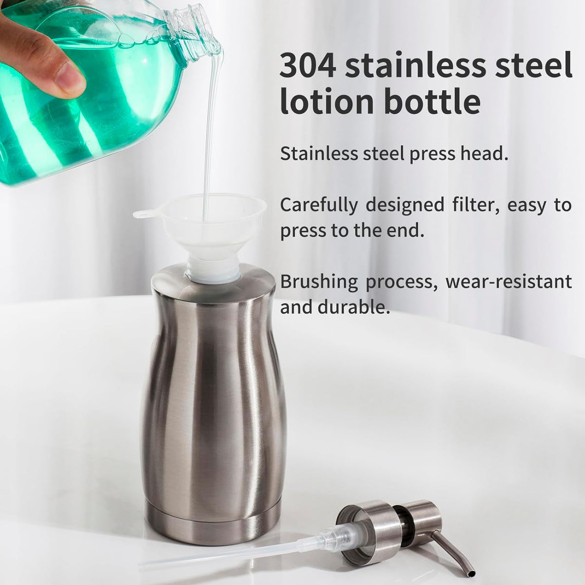 Brushed Stainless Steel Countertop Soap Dispenser Rust and Leak Resistant Hand Soap Pump with