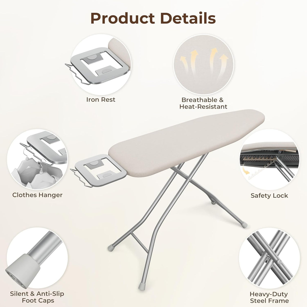 Yaheetech Foldable Ironing Board, Heavy Duty Iron Board with 9 Adjustable Heights, 4 Layer Cover