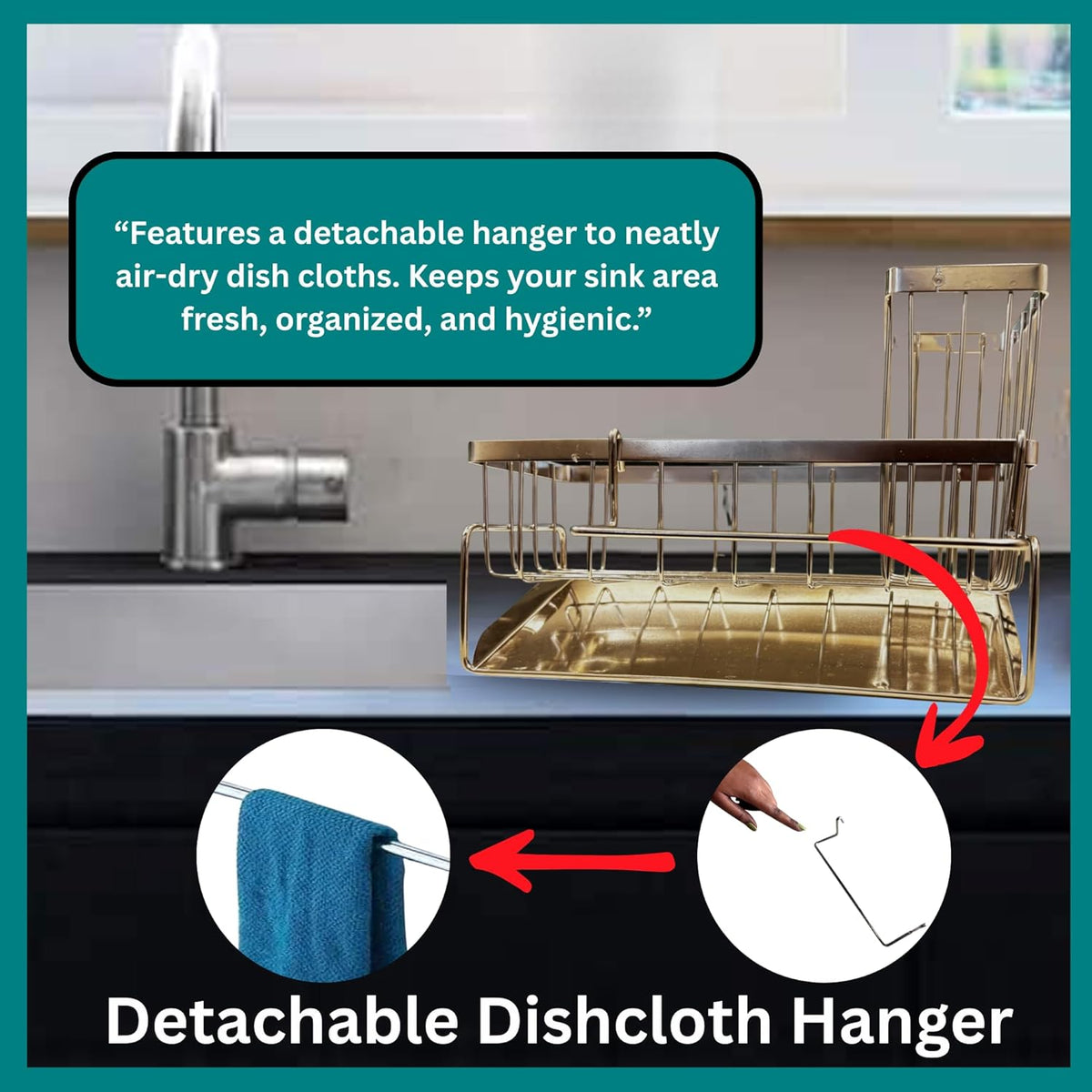 Sponge Holder for Kitchen Sink Self-Draining Sink Caddy with Brush & Dishcloth Holders Stainless