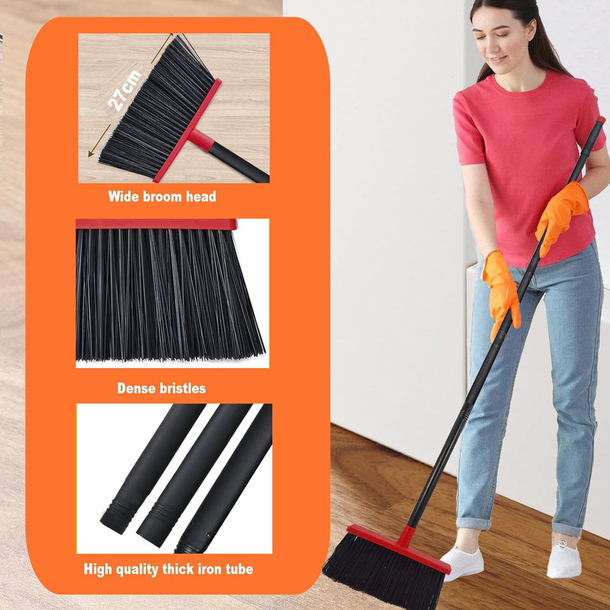 Heavy-Duty Adjustable Angle Broom with 56" Steel Handle - Ideal for Home, Garage, Kitchen