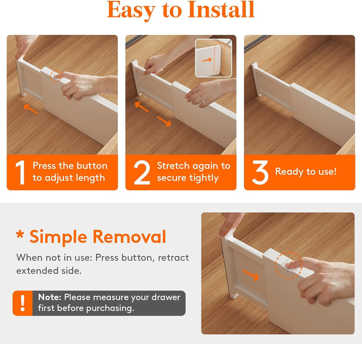 Lifewit 4 Pack Drawer Dividers Plastic 6" High, 13.5-22" Adjustable Drawer Organizers for Clothes