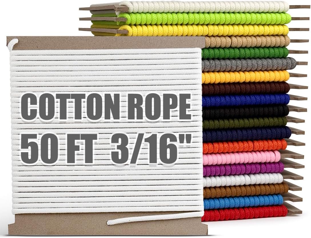 PerkHomy Cotton Rope 3/16" (5mm) 50 ft Multi Purpose Utility Diamond Braided Cord, Natural Cotton