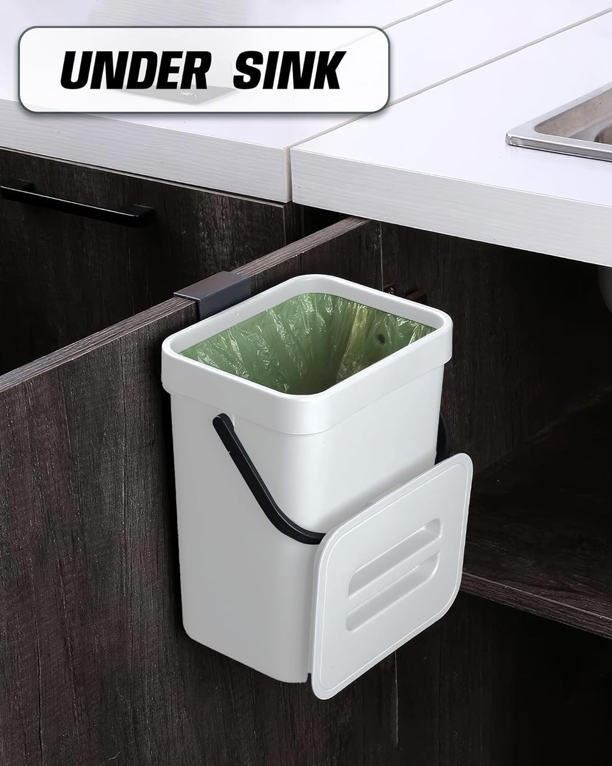 Indoor Compost Bin - 1.3 Gallons Hanging Small Trash Can with Lid for Kitchen Bathroom, Under Sink