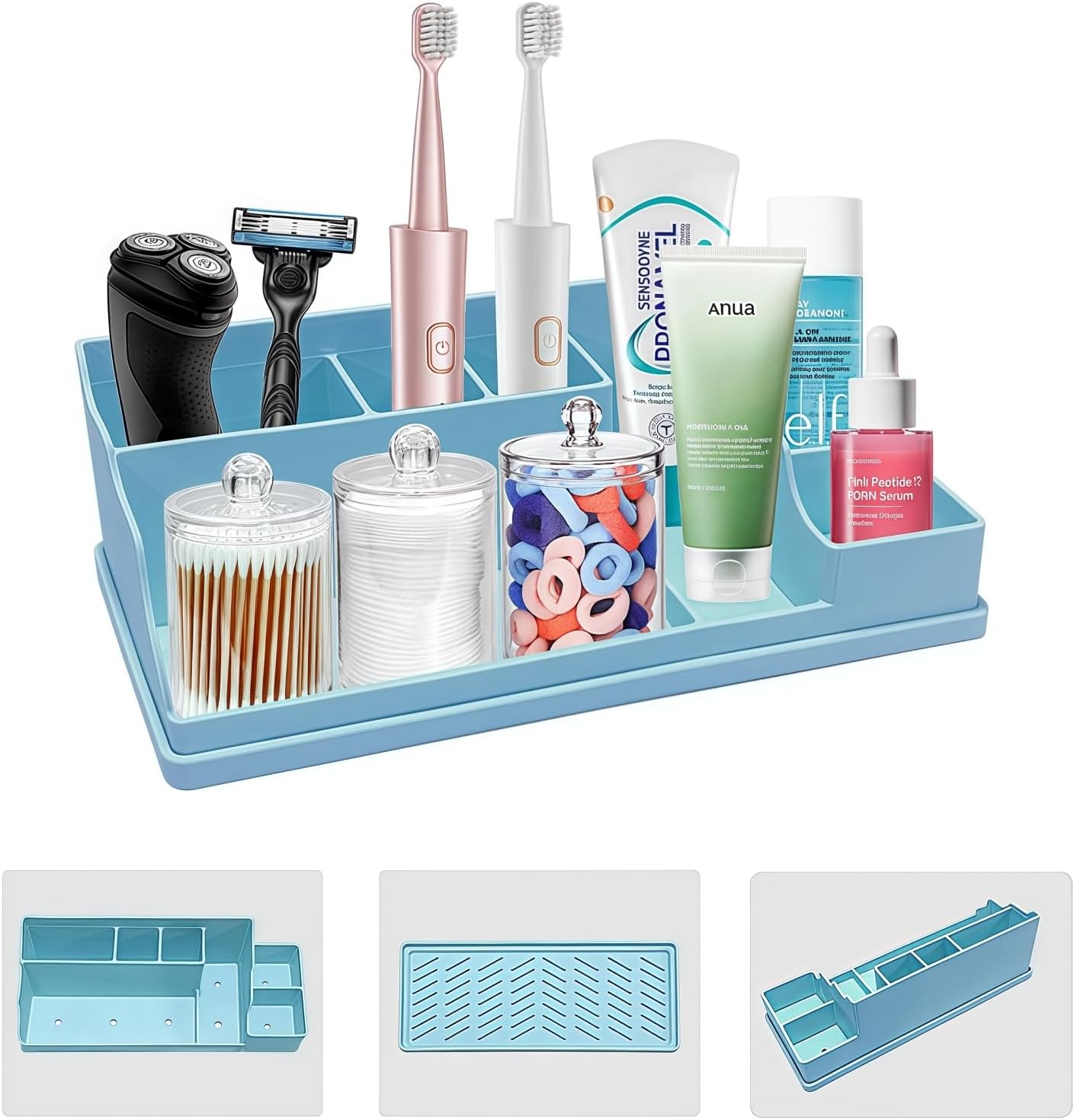 Silicone Multifunctional Bathroom Organizer Countertop,7Compartment Silicone Cosmetics Storage