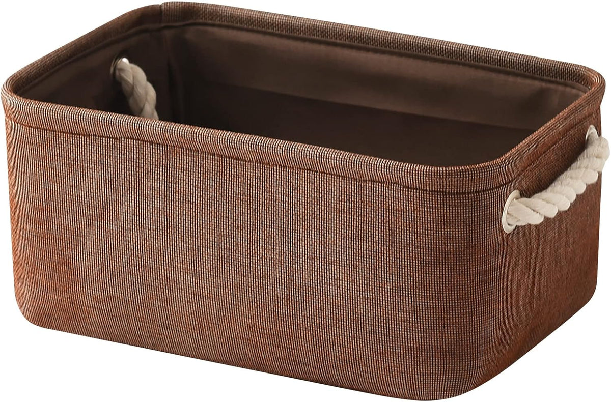 TheWarmHome Small Fabric Canvas Storage Bin with Cotton Rope Handles - Foldable Empty Basket for