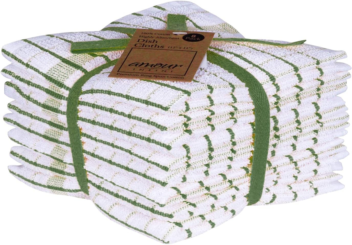 AMOUR INFINI Kitchen Dish Cloths Set of 8 - Ultra Soft, Highly Absorbent, Quick-Drying Terry Cotton