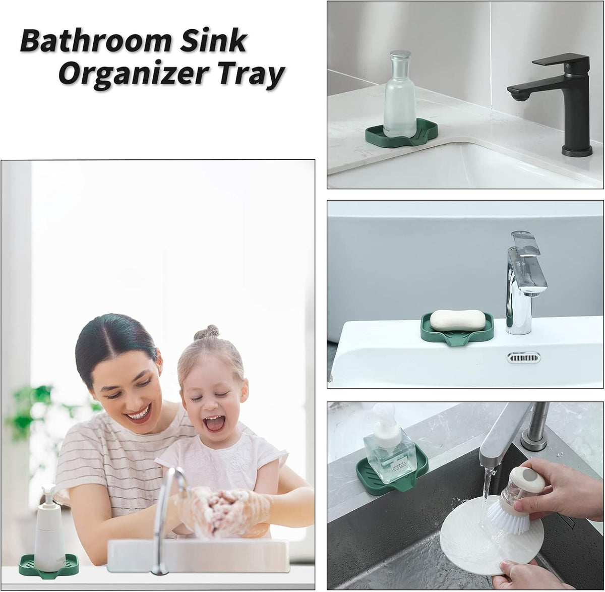 Silicone Bathroom Soap Dishes with Drain Spout-Bathroom and Kitchen Sink Organizer,Sponge