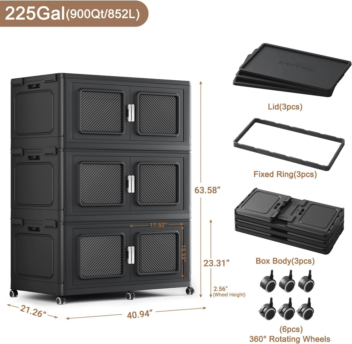 BROVIEW 900 Qt Stackable Storage Bin with Lid, 225Gal Extra Large Collapsible Storage Boxes