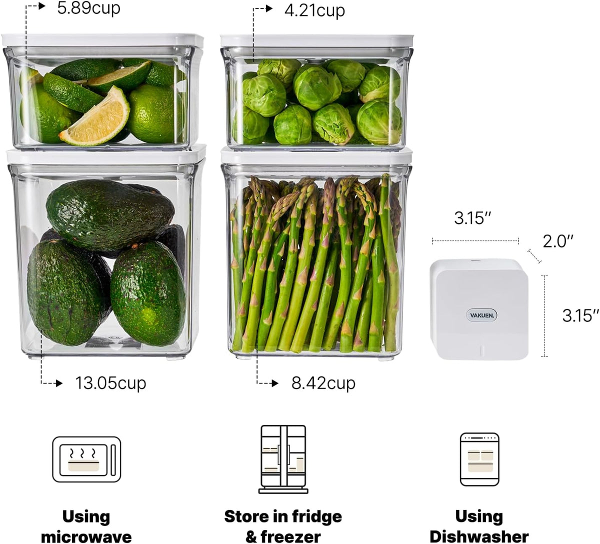 VAKUEN Premium Airtight Food Storage Containers & Vacuum Sealer Machine Starter Set, 4-piece