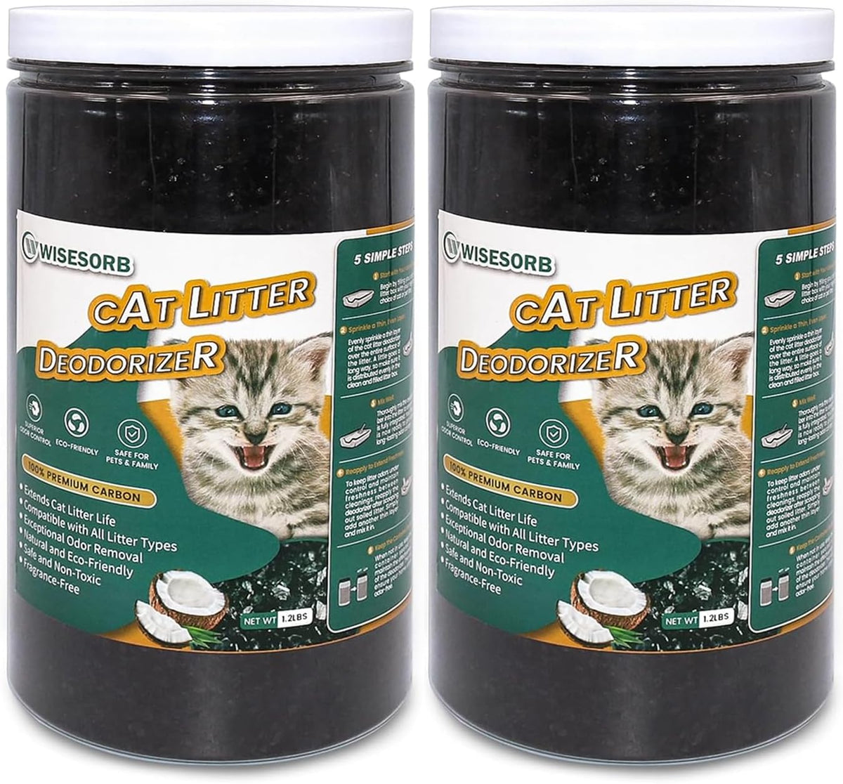 Cat Litter Deodorizer 2.4Lb Activated Carbon Litter Box Odor Eliminator Absorber Unscented Cat