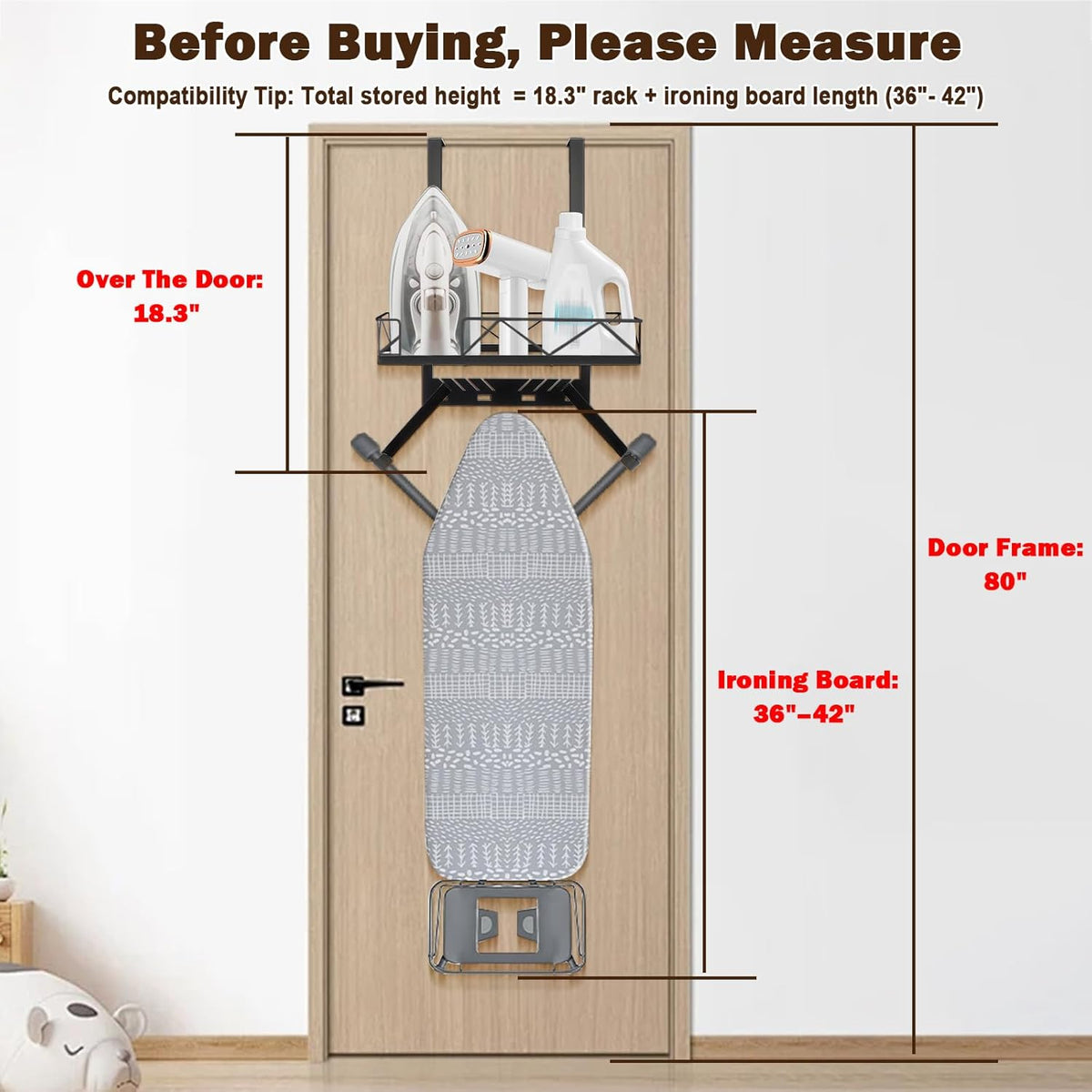 Ironing Board Hanger, Metal Over The Door or Wall Mounted Ironing Board Caddy, Ironing Board