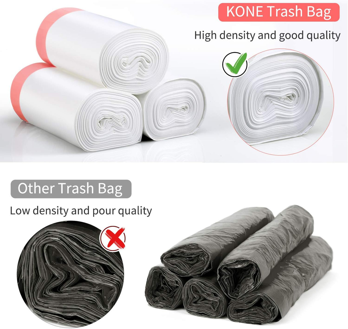 Small Trash Bags, KONE 192 Count 4 Gallon Drawstring Extra Thick Garbage Bags Wastebasket Bin