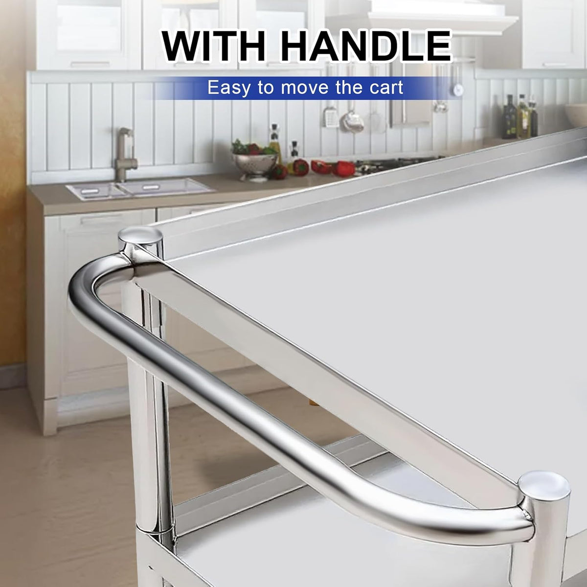 3-Shelf Stainless Steel Rolling Utility Cart - Heavy-Duty Metal Mobile Storage with Handle &