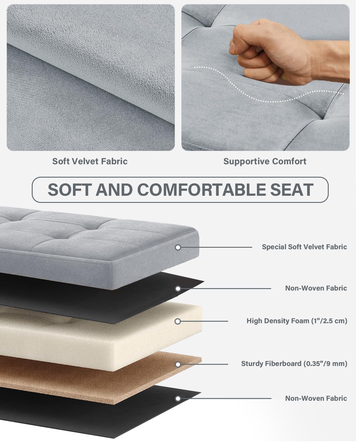 Folding Storage Ottoman, Velvet Storage Bench, Footrest, Removable Divider, for Living Room