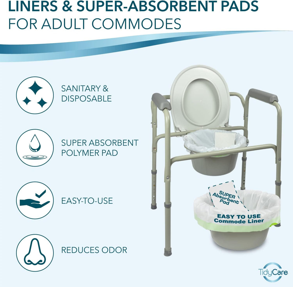 Disposable Bedside Commode Liners and Pads for Portable Toilet Chair Seat Bucket and Bedpan | Combo
