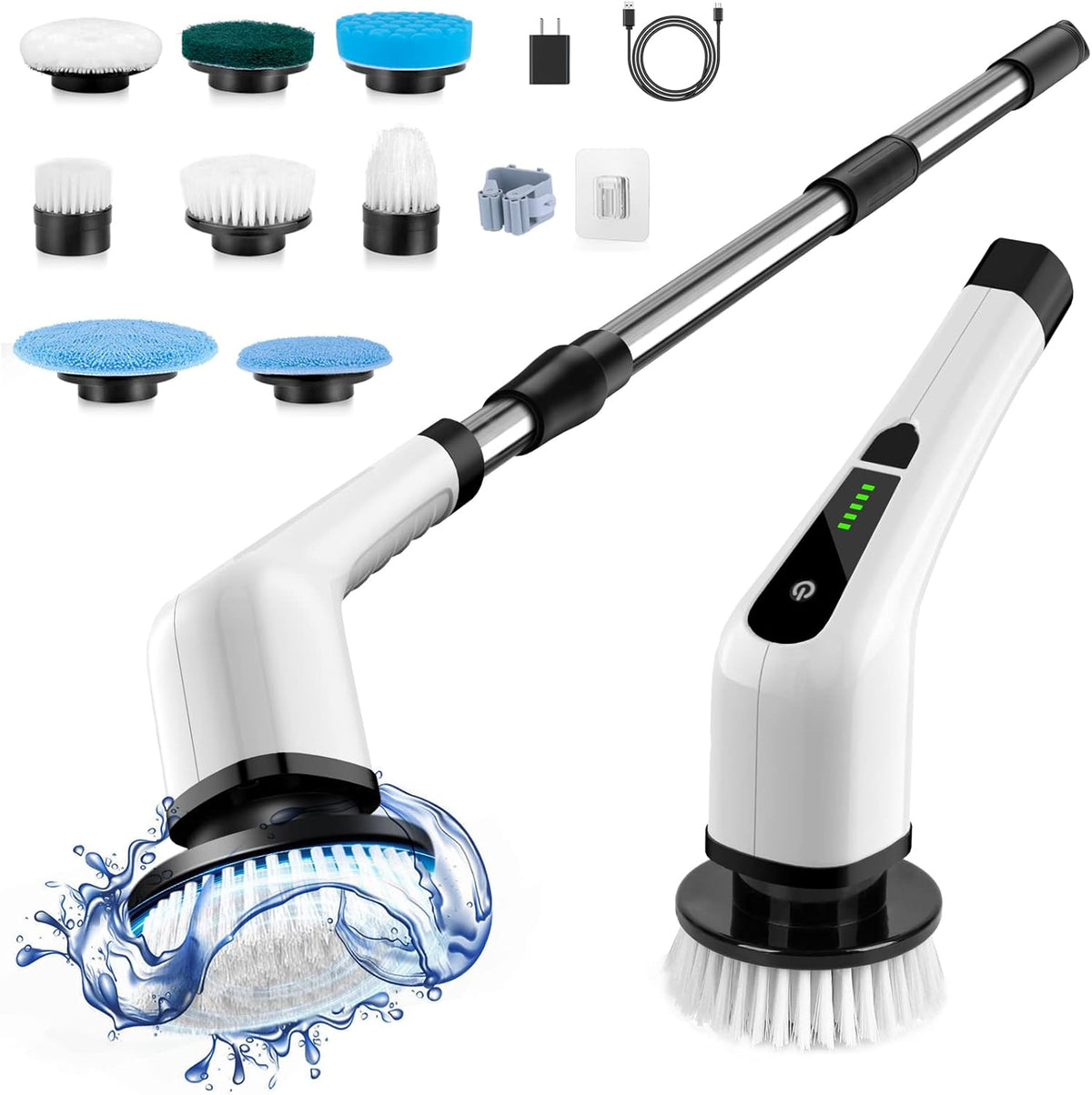 Electric Spin Scrubber, Cordless Cleaning Brush Scrubber for Home, 8 Replaceable Brush Heads-90Mins