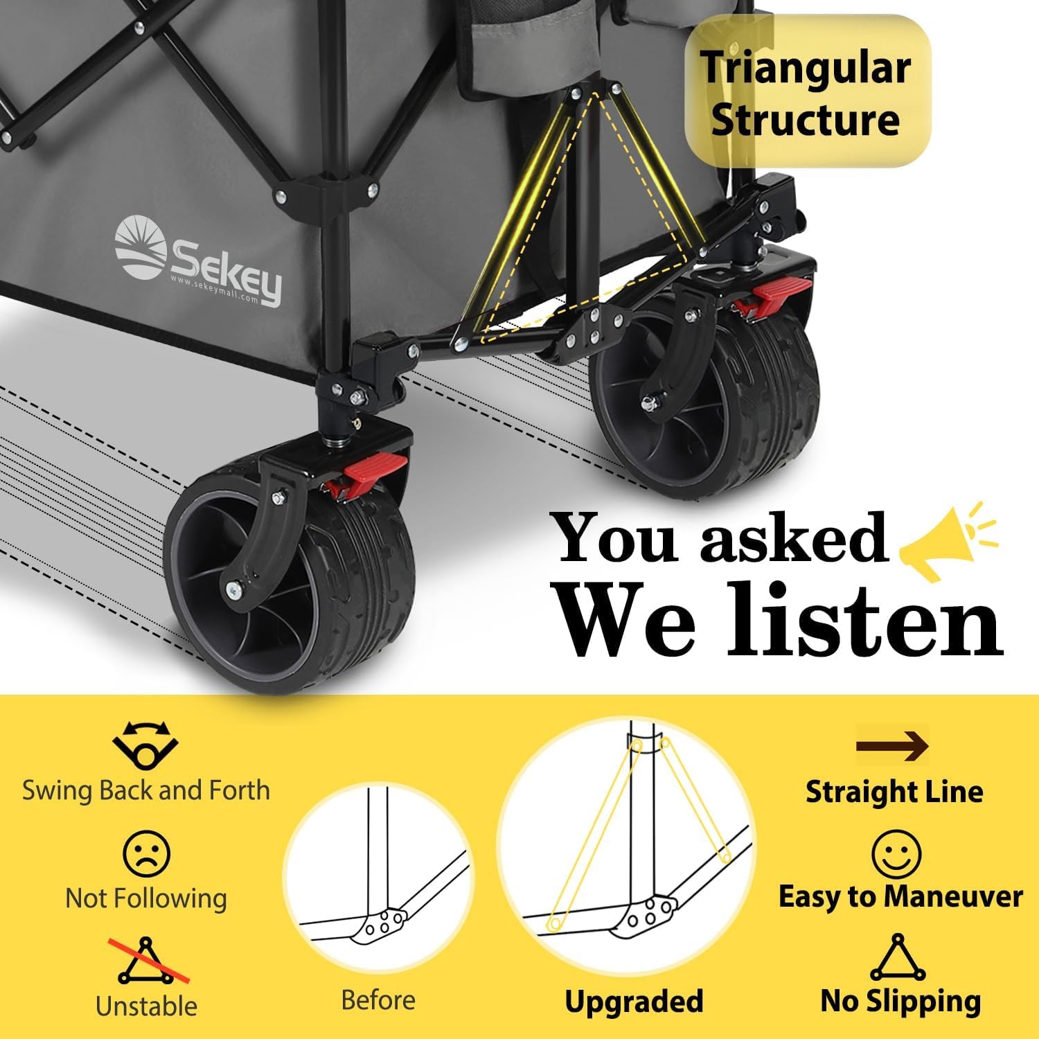 Sekey 48''L Collapsible Foldable Extended Wagon with 440lbs Weight Capacity, Heavy Duty 300L