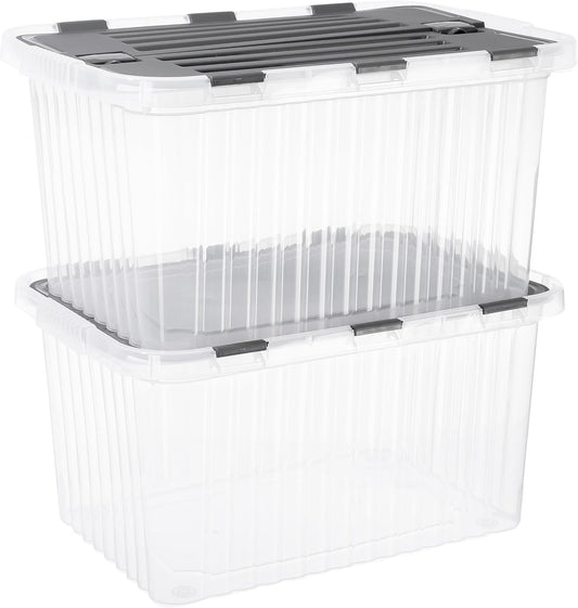 Superio Storage Bins with Lids, Clear Plastic Containers for Organizing, Stackable Totes, BPA Free