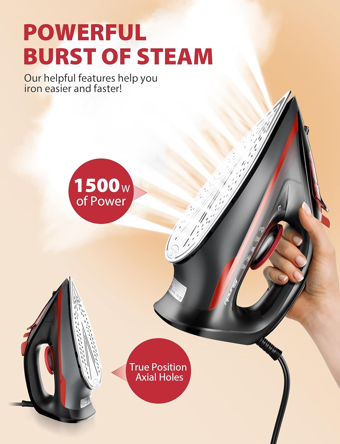 Burst steam Iron for Clothes, Automatic Shutoff, Light Weight, 1500W Iron with Non-Stick Ceramic
