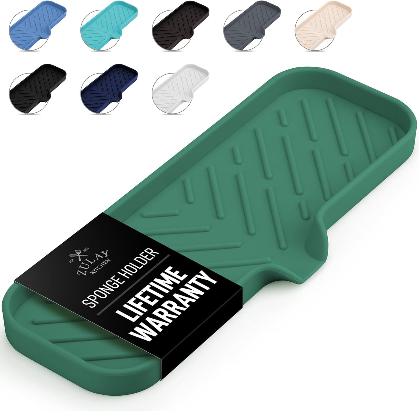 Zulay Kitchen Large Silicone Sponge Holder (12x4) – Flexible Sink Organizer Tray for Kitchen &
