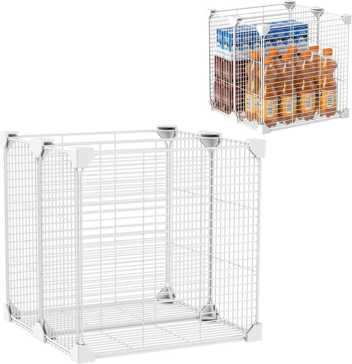 Deep Freezer Organizer Bin 13.8"x13.8"x13.8", Vertical Sides Wire Freezer Baskets with Adjustable