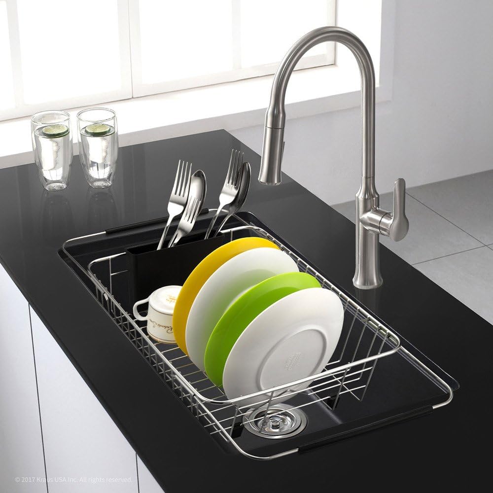SANNO Expandable Dish Drying Rack Over The Sink Dish Drainer Dish Rack in Sink or On Counter with