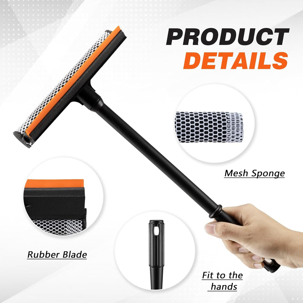2 in1 Window Squeegee for Car, Window Cleaner with 16inch Long Handle,Sponge Car Window Squeegee