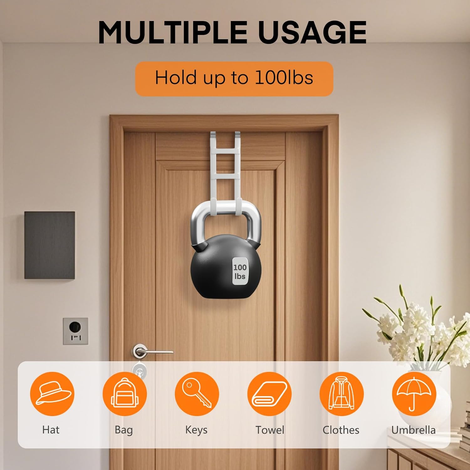 FYY Over The Door Hooks - 4 Pack Heavy Duty Dual-Hook Organizer Hanger with Non-Slip Rubber for