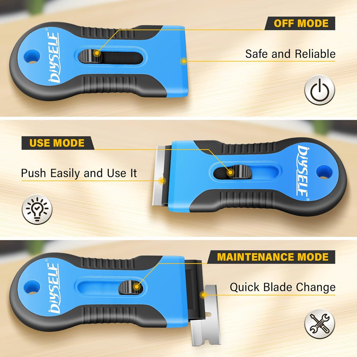 DIYSELF 2 Pack Razor Blade Scraper with 10 PCS Replacement Mental Blades, Heavy-Duty Razor Scraper
