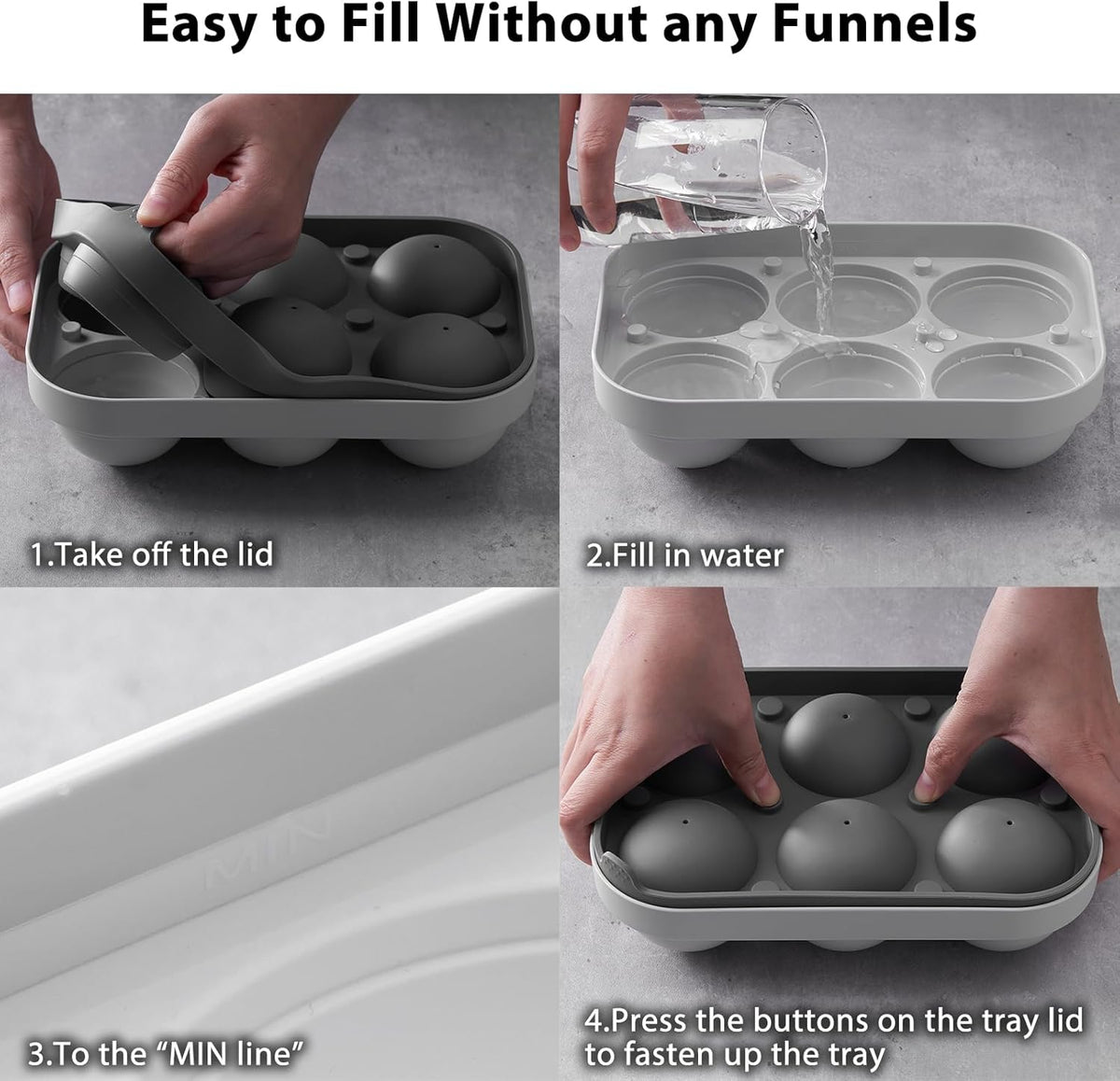 2.5inch Spherical Ice Ball Tray For Whiskey, Big Ice Freezer Mold for Cocktails，Easy Fill In &