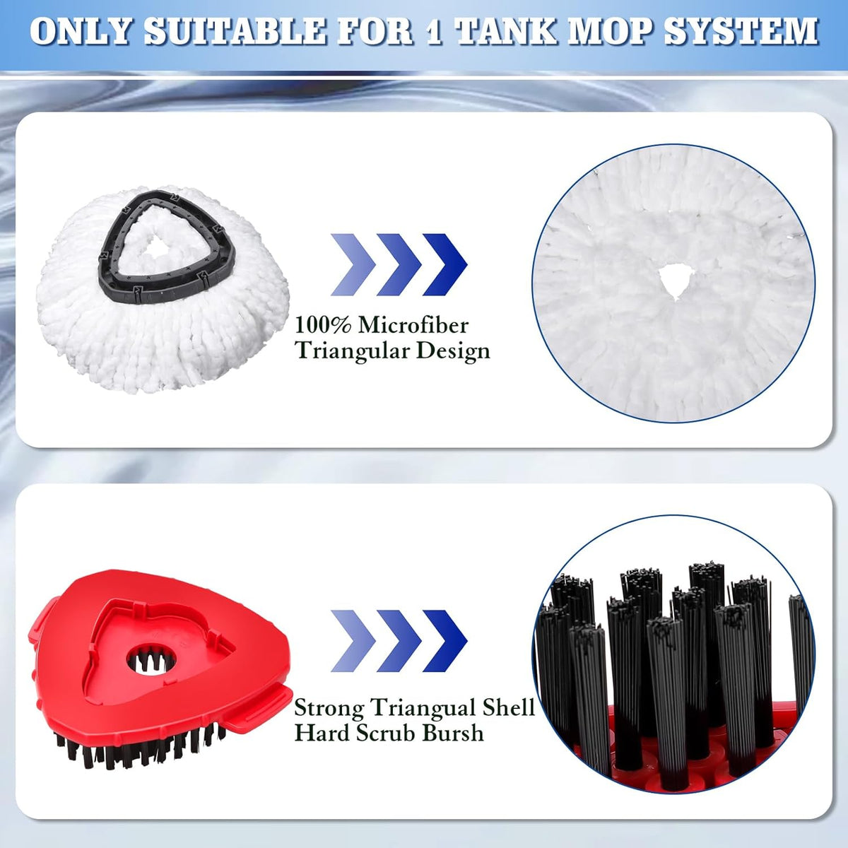 4 Pack Mop Replacement Heads Compatible with Oceda EasyWring 1-Tank System - Includes 1 Mop Scrub