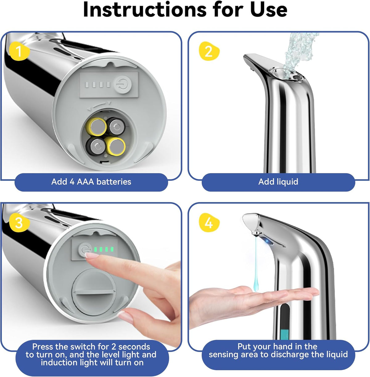 Automatic Soap Dispenser with Infrared Sensor - Adjustable 4-Level Touchless Hand Soap for Kitchen