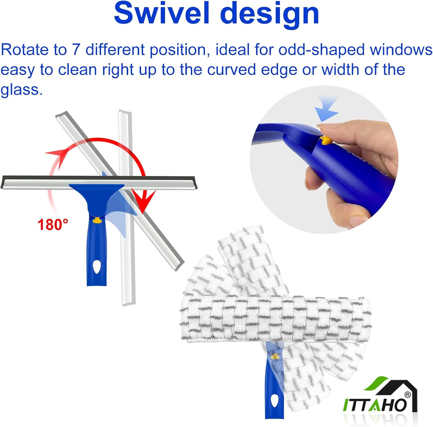 ITTAHO Squeegee for Window Cleaning,12" Squeegee and 11" Microfiber Scrubber Combi with Stainless