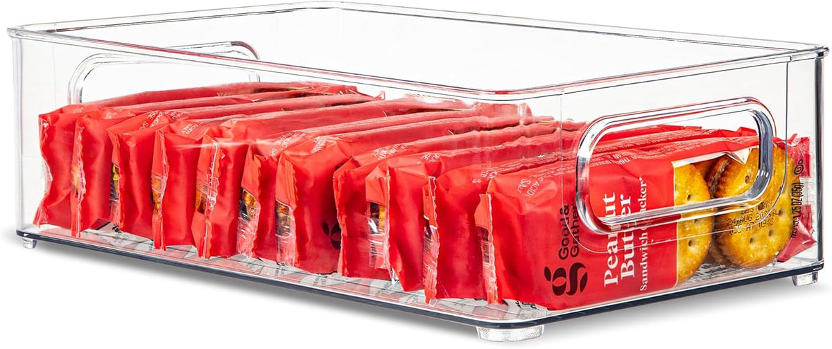 Plastic Food Storage Clear Container Bin with Handles for Organizing Kitchen, Pantry, Refrigerator