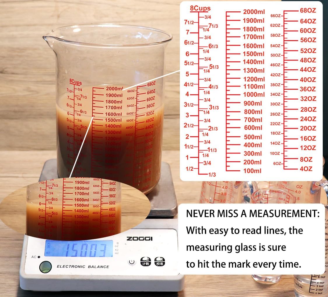 High Borosilicate Glass Measuring Cup-V-Shaped Spout，Glass Measuring Beaker for Kitchen or