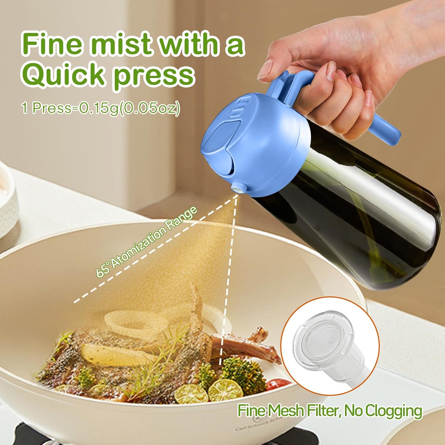 YARRAMATE 16oz/470ml Dark Green Oil Sprayer for Cooking with Stickers, Food-grade Premium 2 in 1