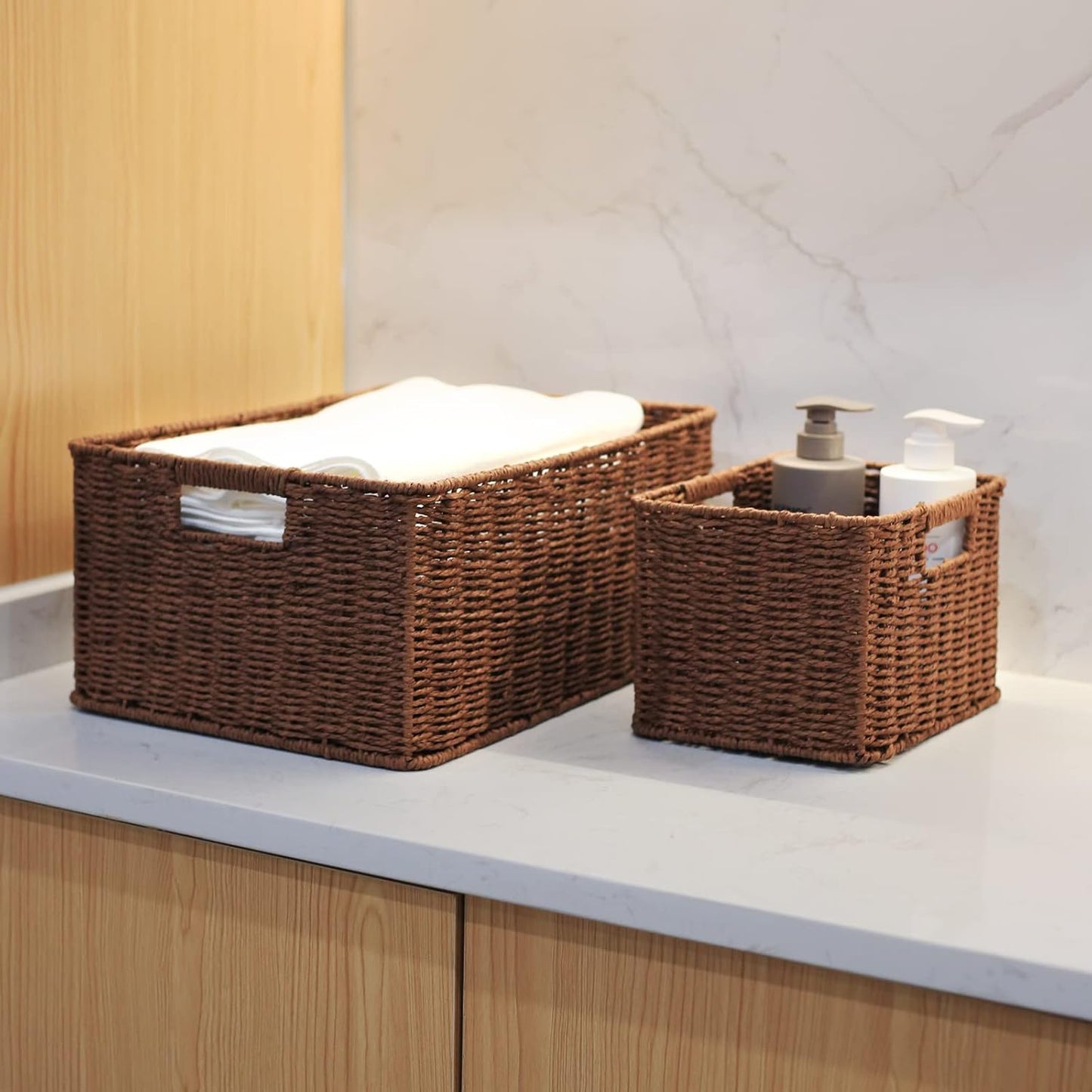 HOONEX Large Woven Baskets for Storage, Paper Rope Baskets with Sturdy Metal Wire Frame, Baskets