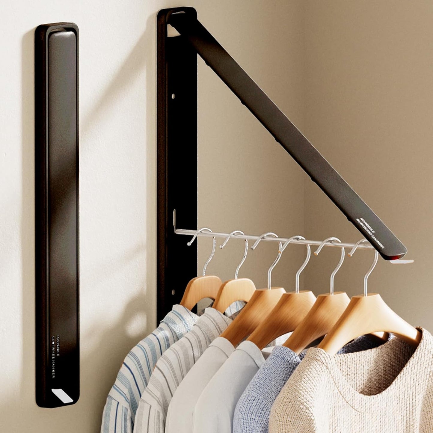 Clothes Drying Rack, Laundry Room Wall Mounted Retractable Clothes Hanger Drying Rack, Laundry