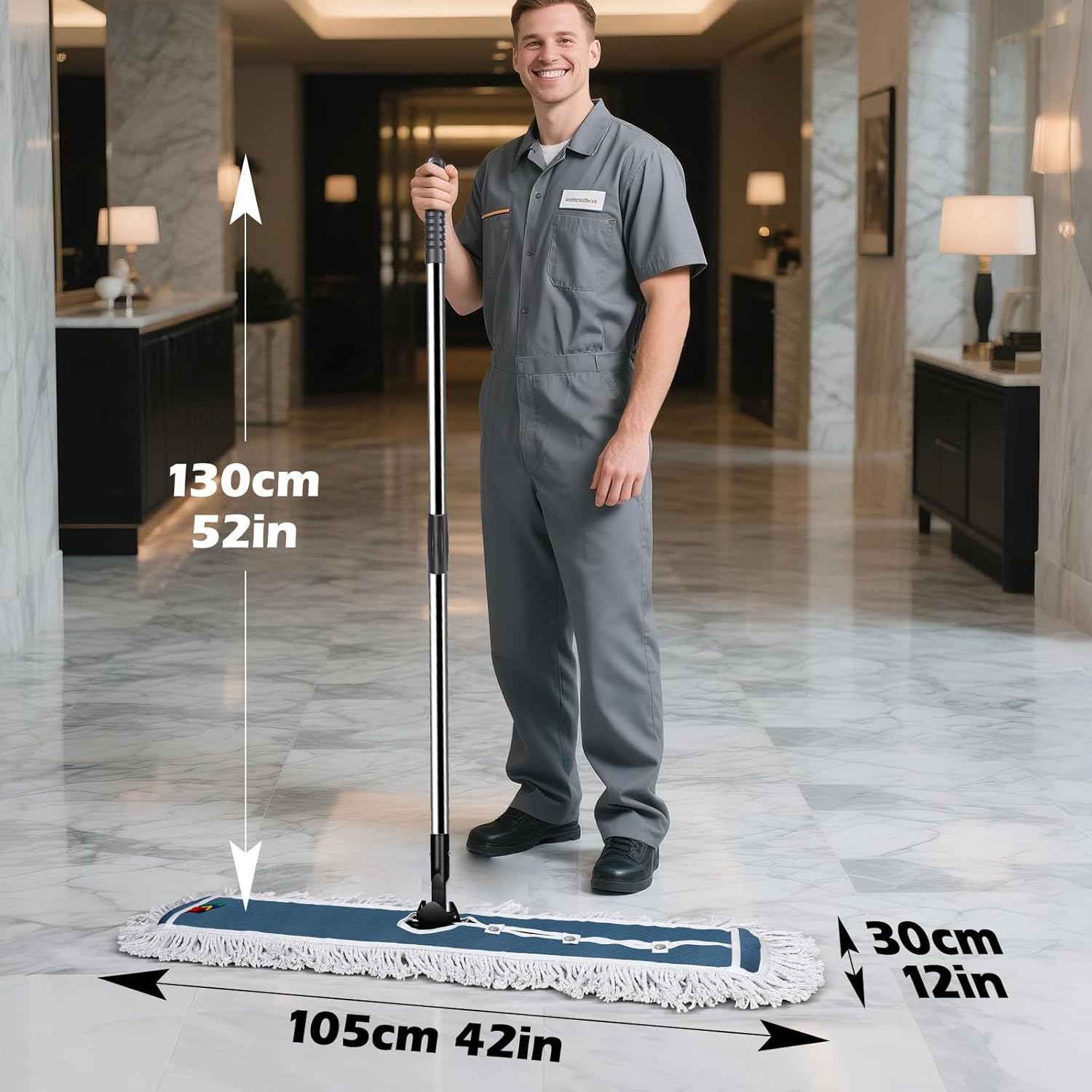 42" Commercial Mop,MASTERTOP Heavy Duty Dust Floor Mop with 52" Long Handle,Large Industrial Wet