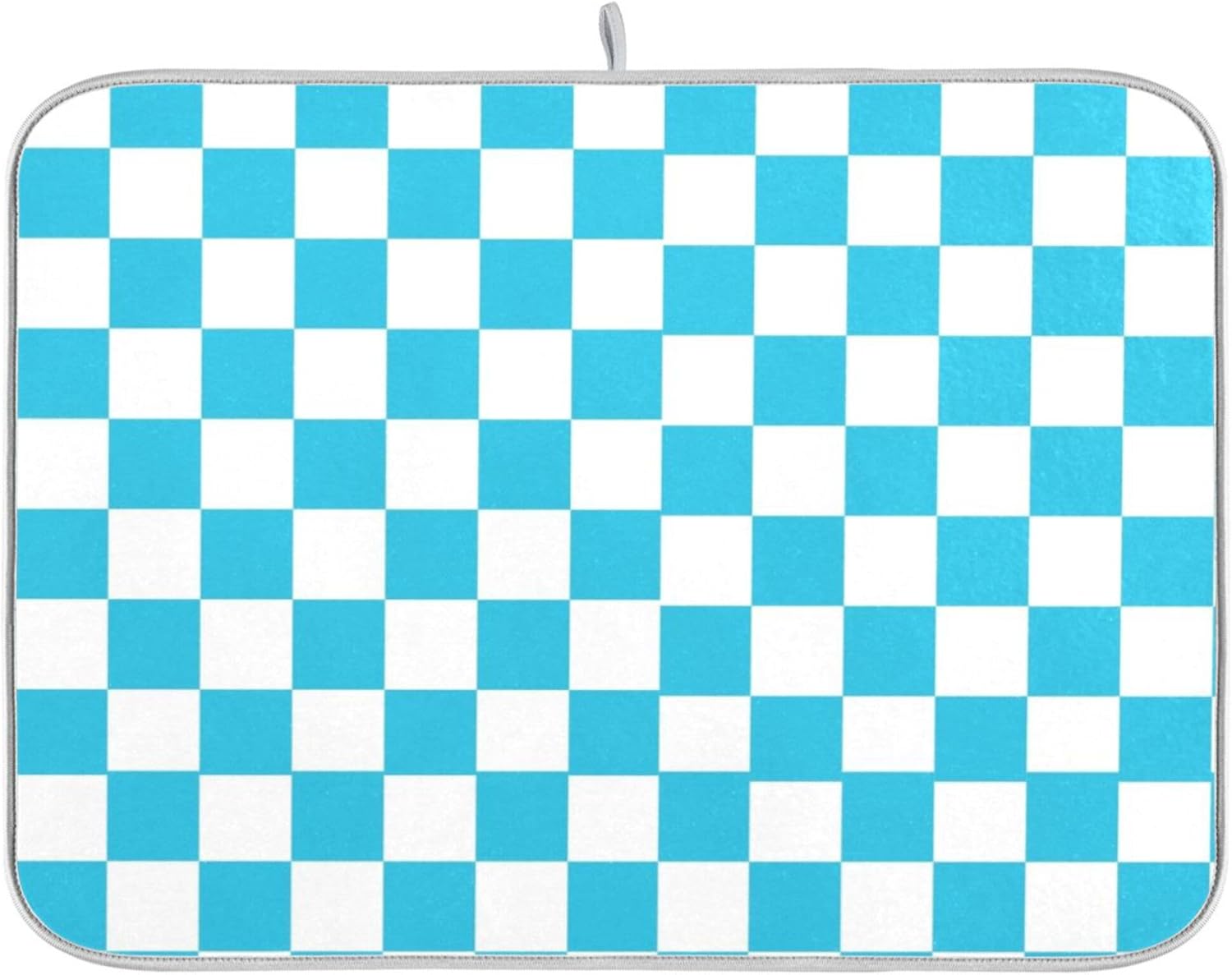 Turquoise Chessboard Dish Drying Mat for Kitchen Countertop 16x18 Teal Plaid Checkered Rectangle