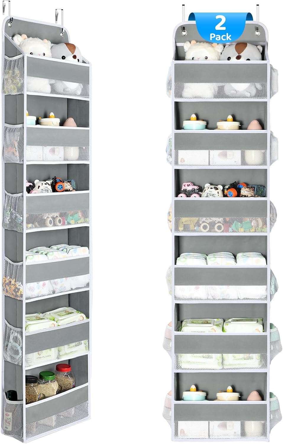 Yecaye 2 Pack Over The Door Organizer, 6-Tier Closet Door Hanging Organizer with 12 Mesh Pockets