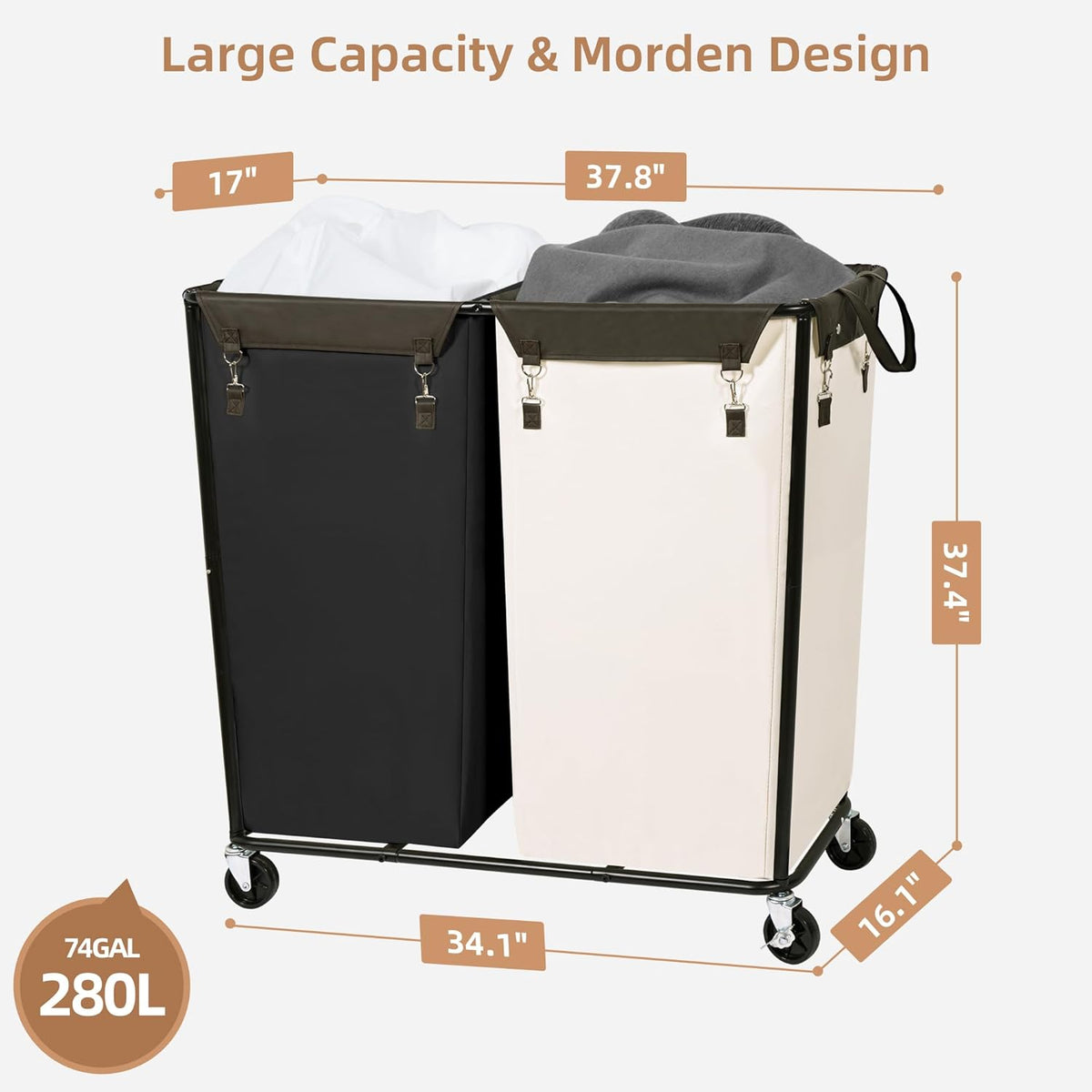 STORAGE MANIAC Commercial Laundry Hamper with Heavy Duty Steel Frame, 74 Gal. Industrial Laundry