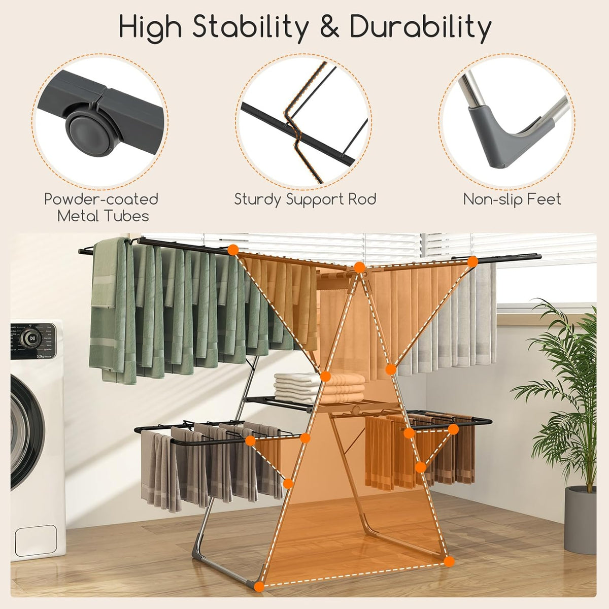 Giantex Clothes Drying Rack, Foldable Laundry Drying Rack with 33 Drying Rails, 3-Level Adjustable