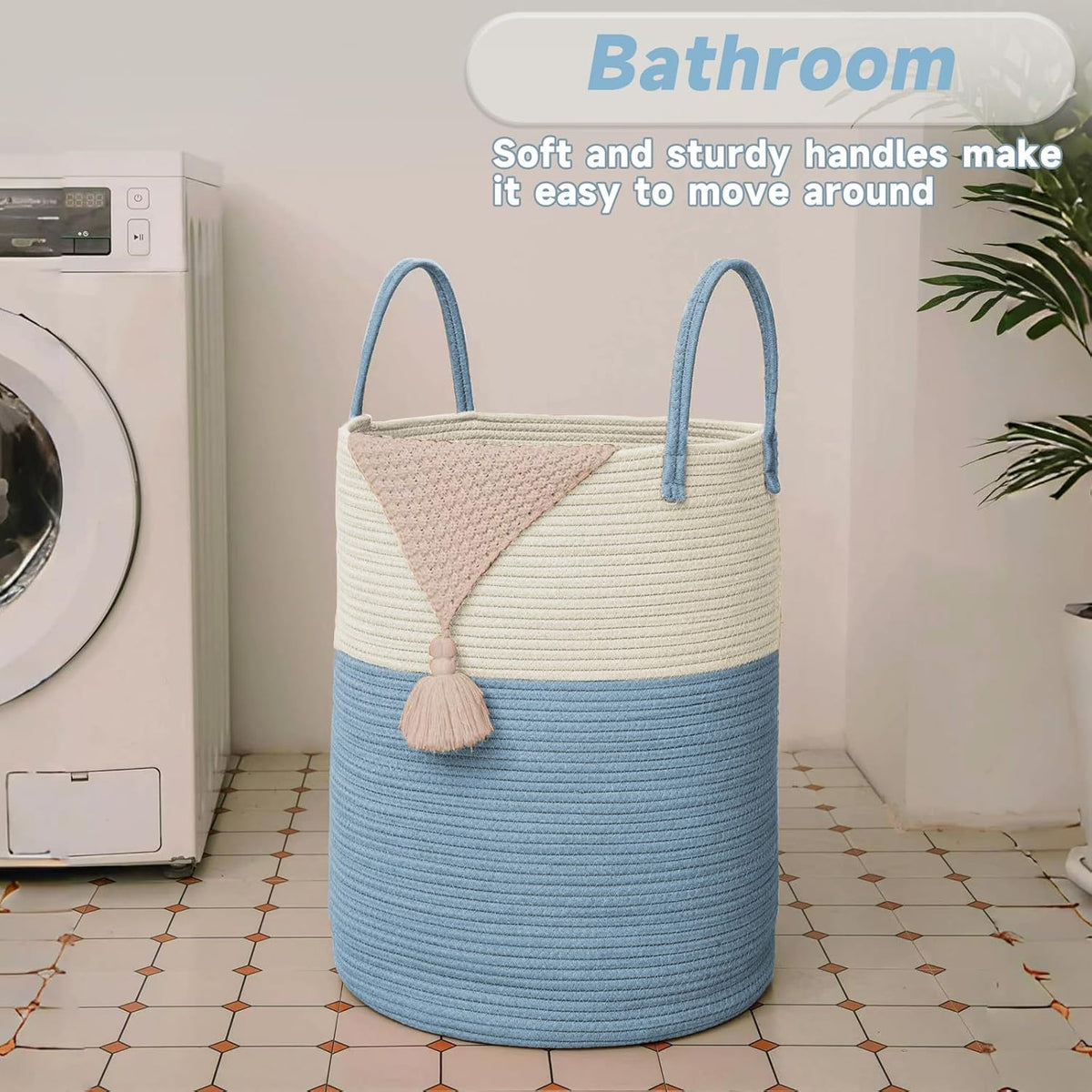 Large Woven Laundry Basket Hamper,80L Cotton Rope Storage Bin for Blankets,Toys and