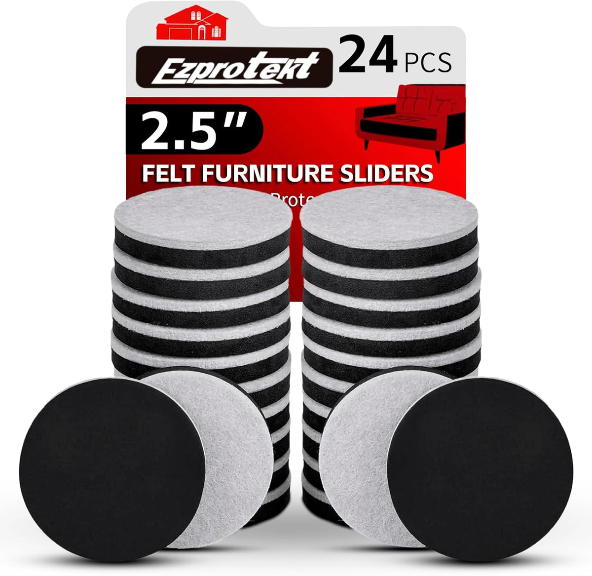 24 PCS 2.5" Felt Furniture Movers Sliders for Hardwood Floors, Reusable Felt Furniture Moving Pads