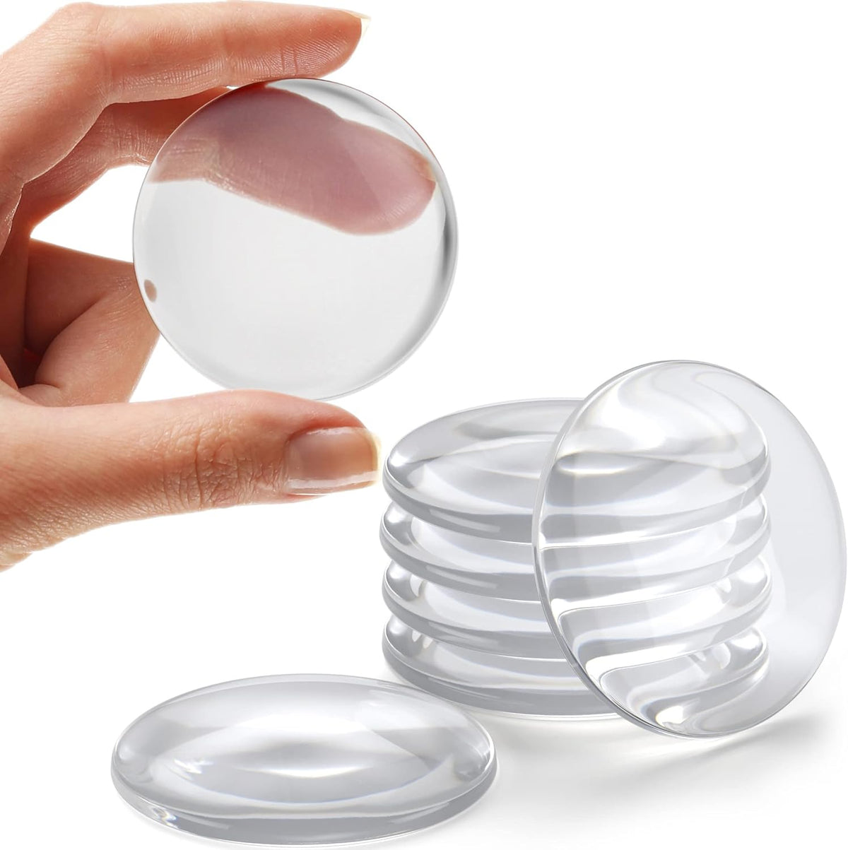 Strongest Home Wall & Door Handle Stopper 2" Set. 6 Pieces of Clear Rubber Door Knob, Round Wall