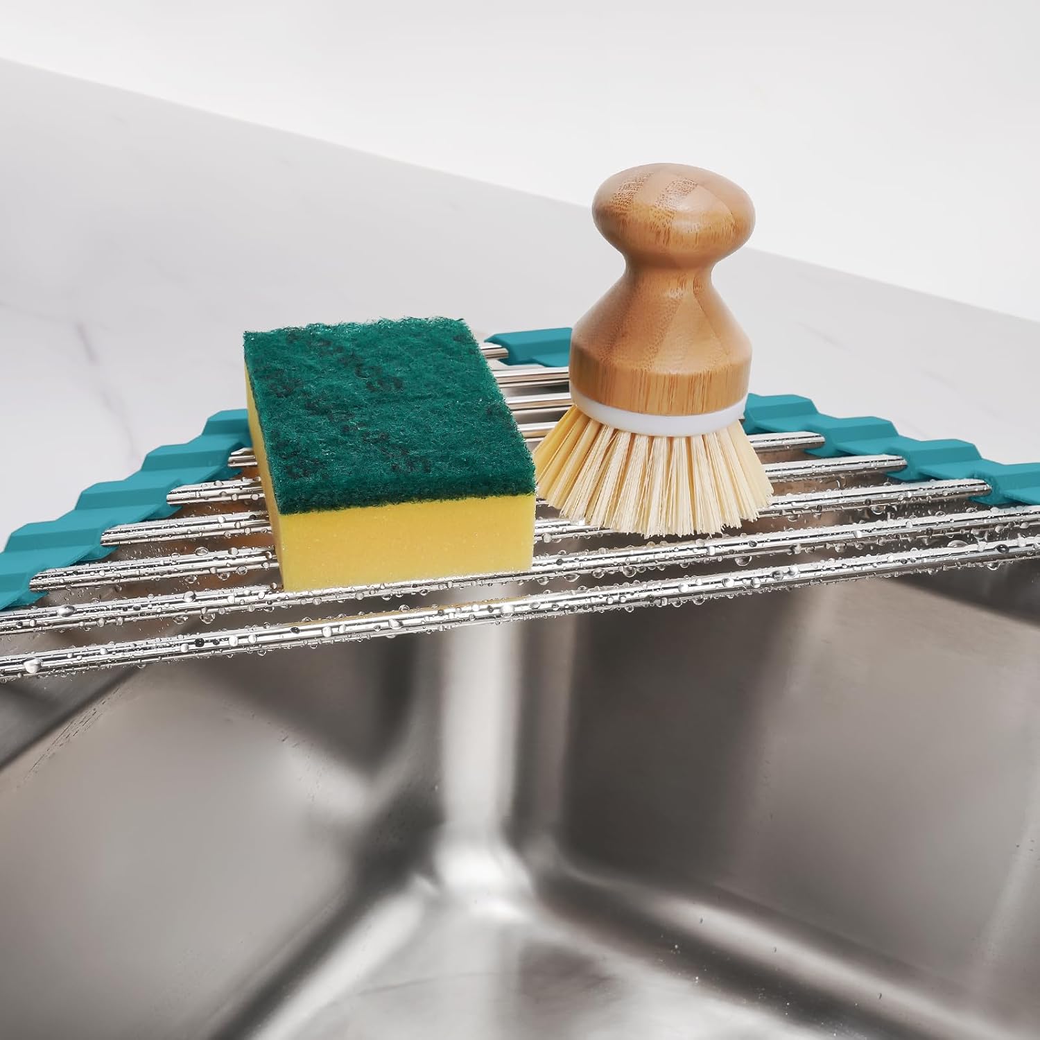 Tomorotec Triangle Roll-Up Dish Drying Rack for Sink Corner Small Foldable Stainless Steel Over The