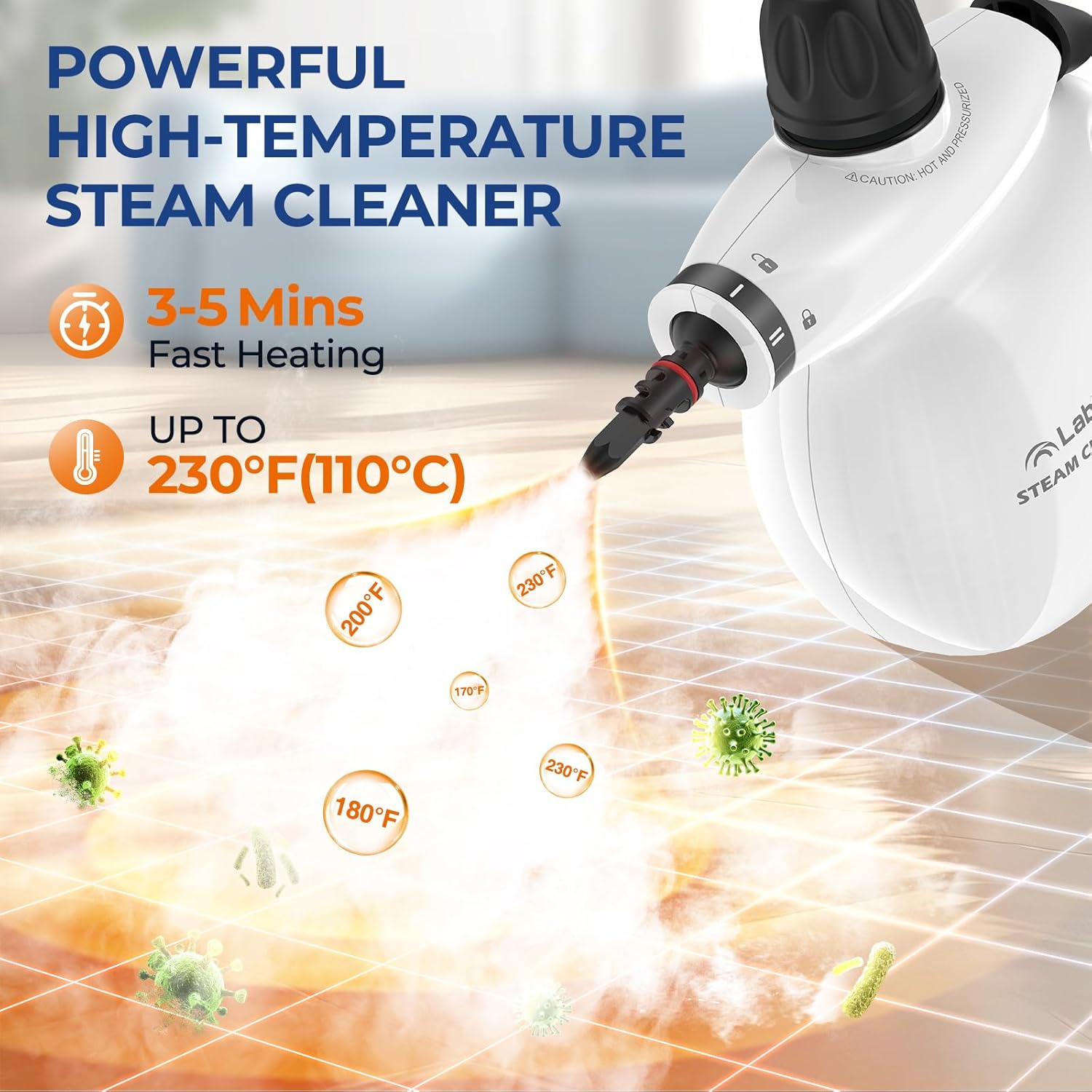 LABIGO Steam Cleaner, Pressurized Handheld 13pcs Multi-Purpose Natural Deep Cleaning Steamer